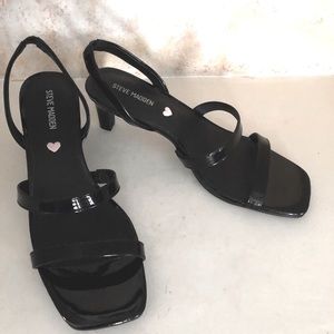Steve Madden Square Toe Heels Strappy Black Patent Size 8